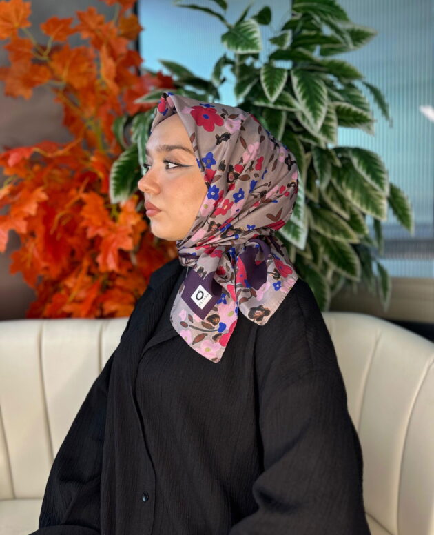 Bahar Desen Pamuk İpek Eşarp-13001-Mürdüm