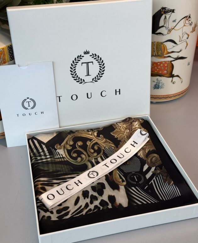 Touch İthal Etnik Leopar Vual İpek Şal - 887780 - Gold Siyah