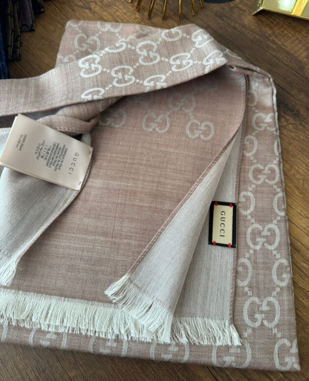 İthal A Kalite Gucci Yun İpek Çİft Taraflı Şal 87452 - Bej