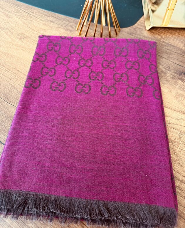İthal A Kalite Gucci Yun İpek Çİft Taraflı Şal 87452 - Fuşya