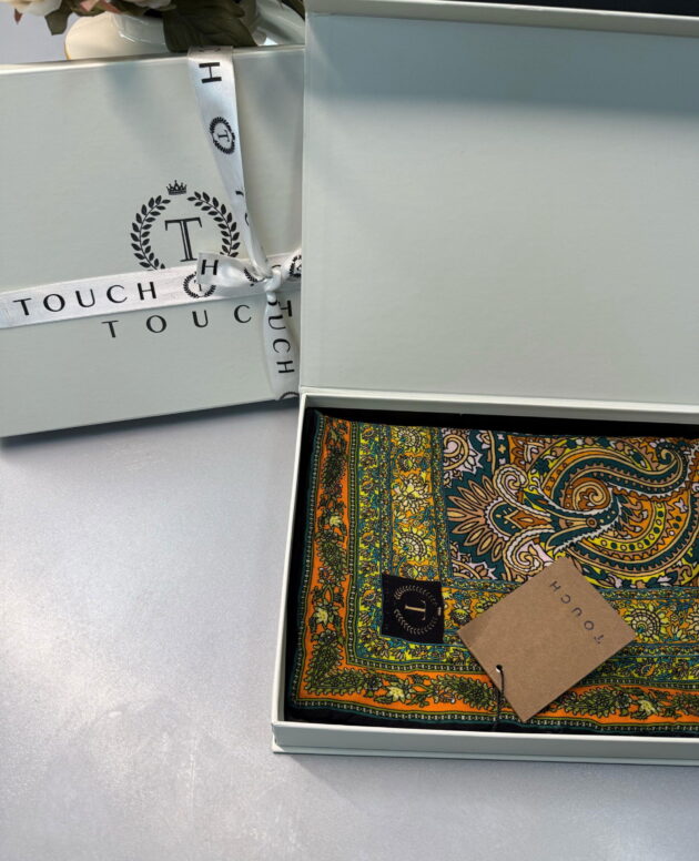 Touch İthal Etnik Desen Yün İpek Şal- 35110 - Kahve Turuncu