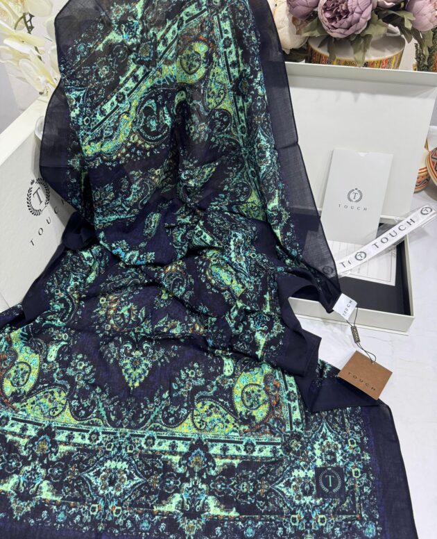 Touch İthal Etnik Desen Pamuk İpek Şal 63456 - Gecenin Aydınlığı