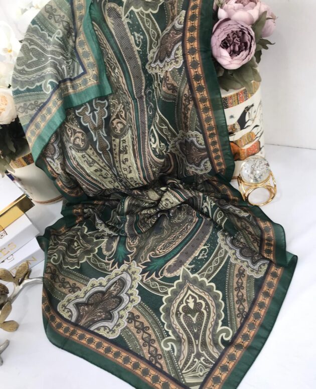 Etro Pamuk İpek Şal -987654 Yeşil füme