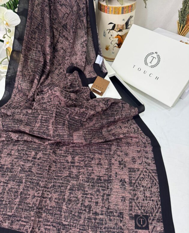 Touch İthal Etnik Desen Pamuk İpek Şal 63457 - Eflatun