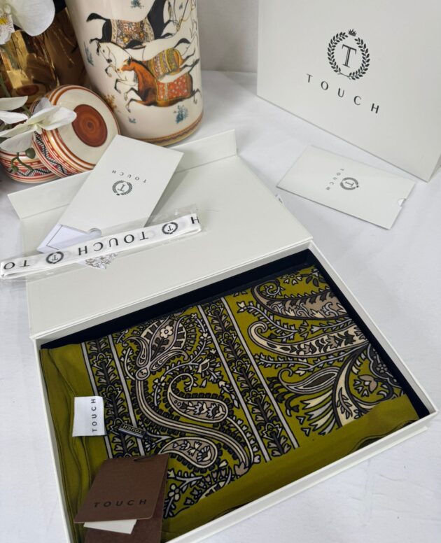 Touch İthal Etnik Desen Pamuk İpek Şal- 99770 - Fiskal Yeşil