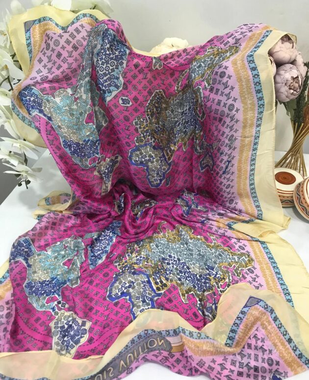 Cihan LV-desenli ithal vual ipek-19410-Eflatun