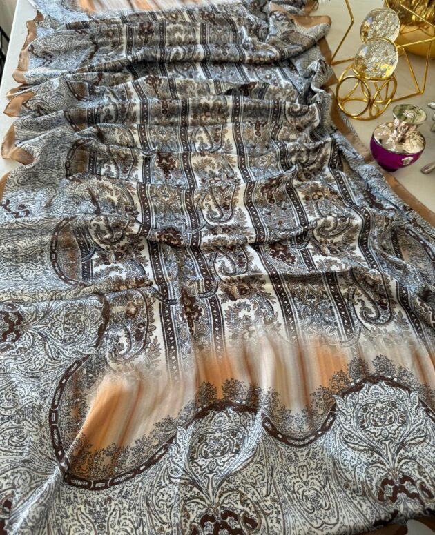 Etro Marka Yeni Sezon İthal Etnik Desen Vual İpek Şal - Vizon