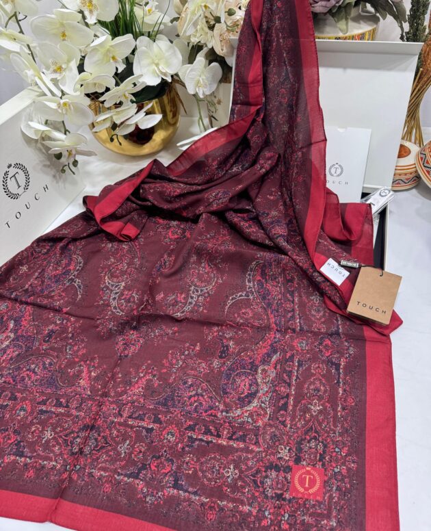 Touch İthal Etnik Desen Pamuk İpek Şal 63456 - Kırmızı