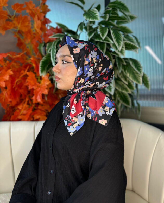 Bahar Desen Pamuk İpek Eşarp-13001-Fuşya