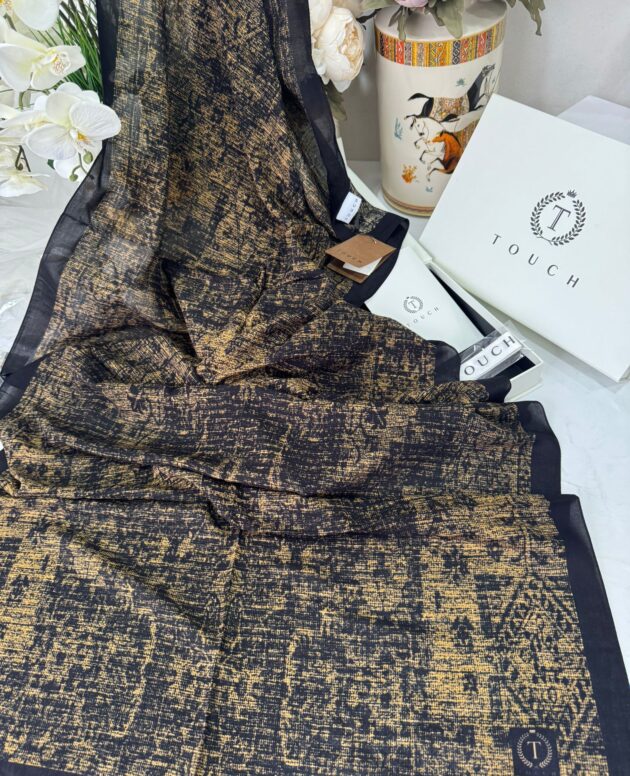 Touch İthal Etnik Desen Pamuk İpek Şal 63457 - Gold Siyah