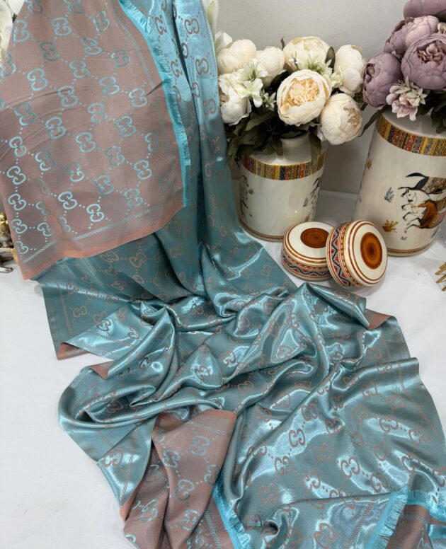 G Desen İpek Jakar Çift Renk Şal - Mint