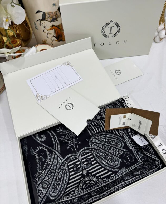 Touch İthal Etnik Desen Yün İpek Şal- 34880 - Siyah