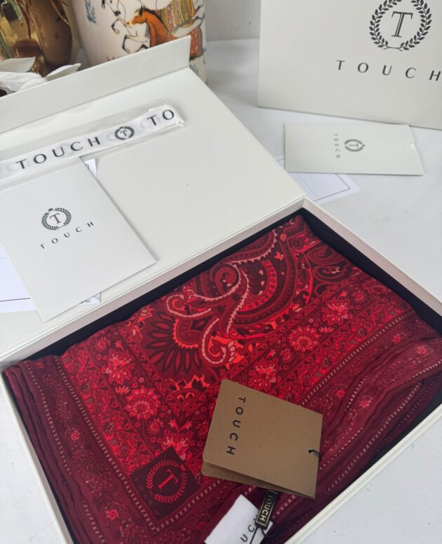 Touch İthal Etnik Desen Yün İpek Şal- 35110 - Bordo