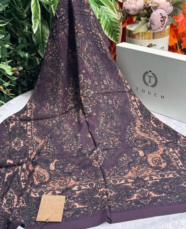 Touch İthal Etnik Desen Pamuk İpek Şal 63456 - Kiraz