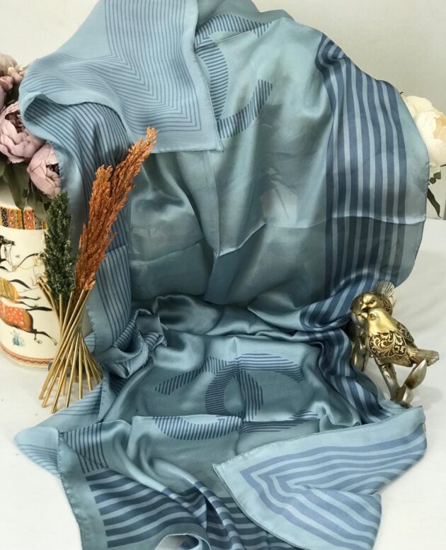 Chanel Çift Taraflı Vual İpek Şal -turkuaz