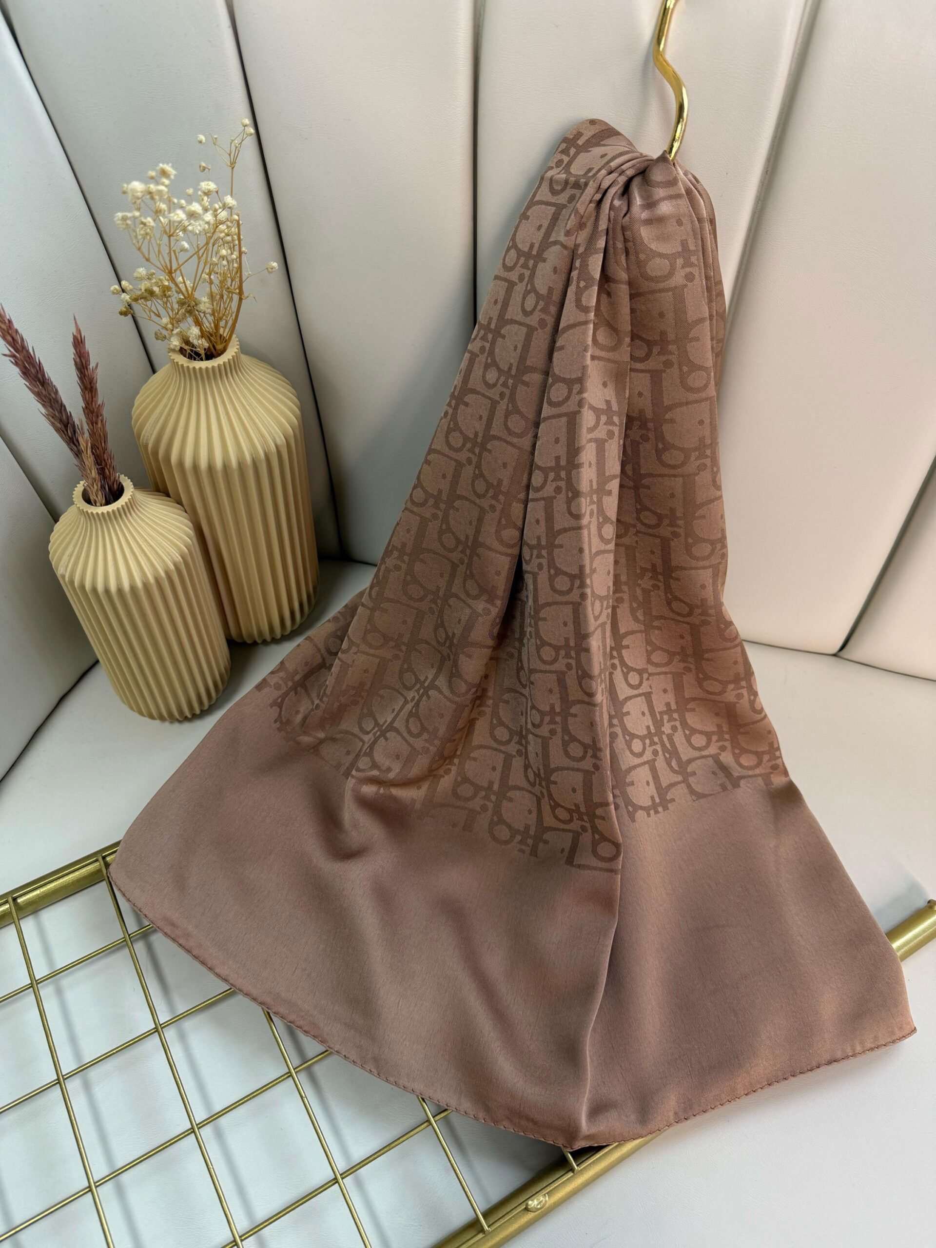 Dior Desen Pamuk İpeksi Jakar Şal 88731 - Açık Kahve - Görsel 2