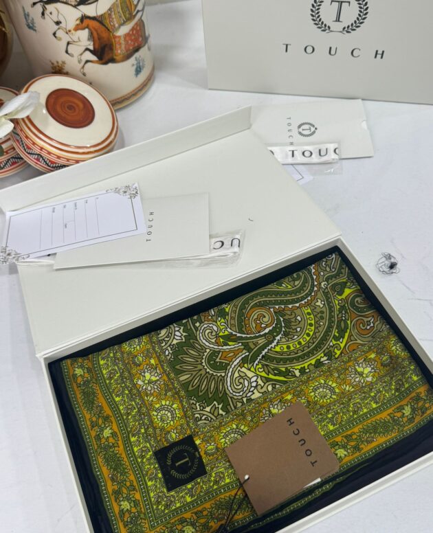 Touch İthal Etnik Desen Yün İpek Şal- 35110 - Açık Yeşil