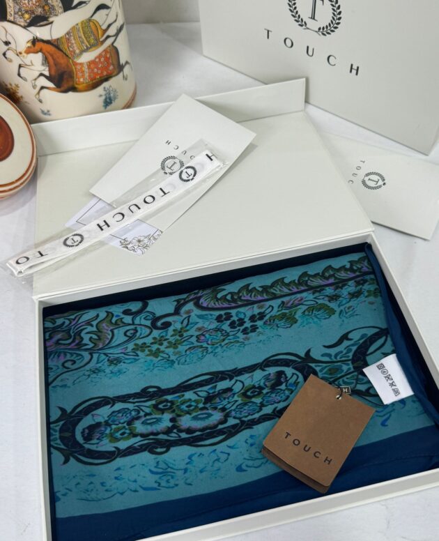 Touch İthal Etnik Desen Pamuk İpek Şal- 99990 - Bebe Mavisi