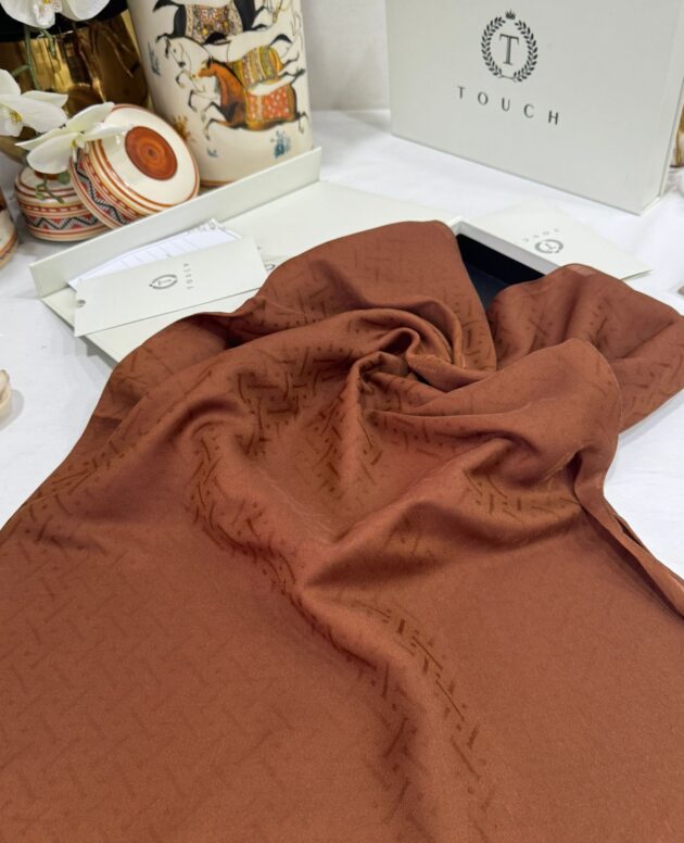 New Desen Pamuk Jakar İpek Şal - 19450 - Kızıl kahve