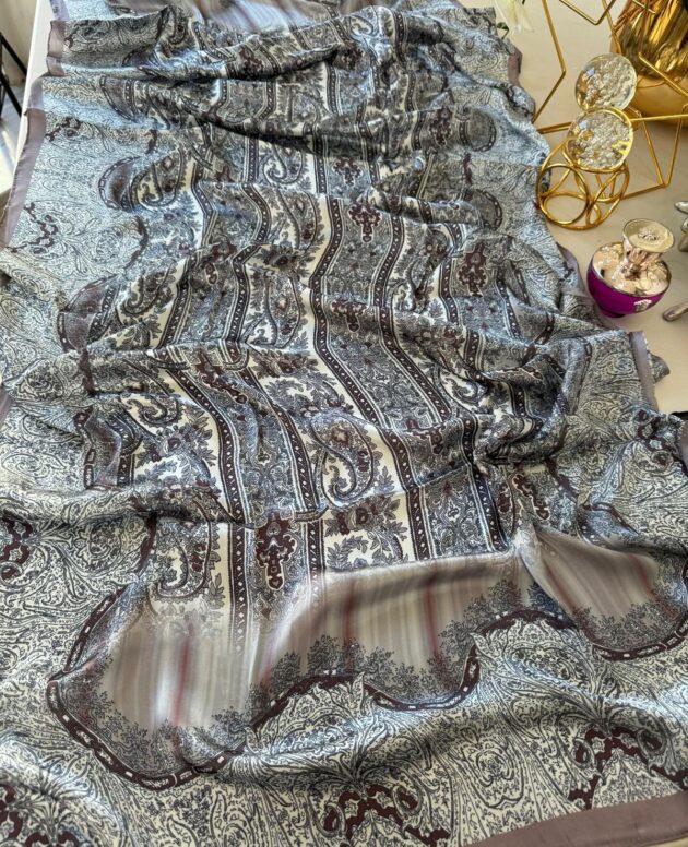 Etro Marka Yeni Sezon İthal Etnik Desen Vual İpek Şal - Mocha