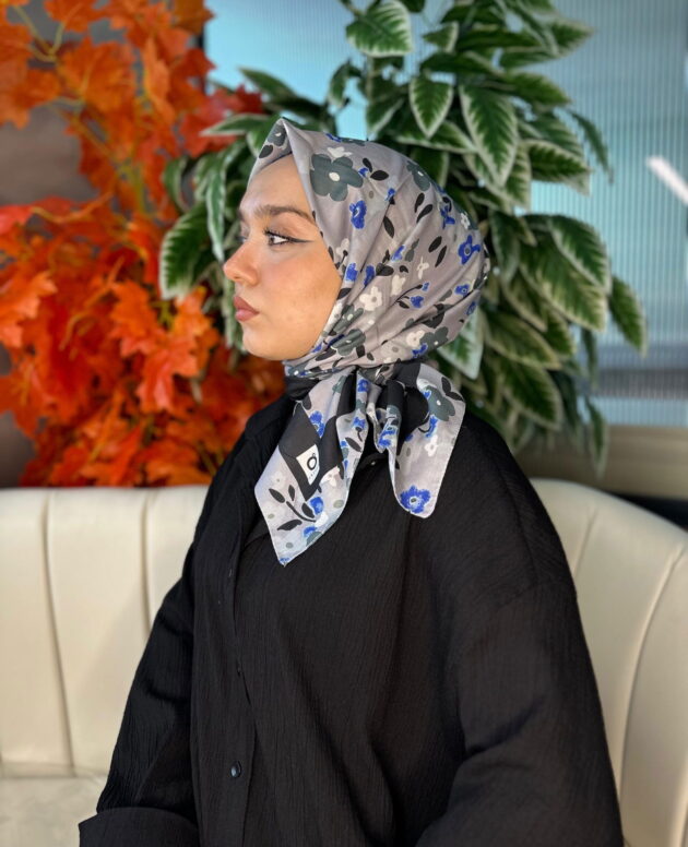 Bahar Desen Pamuk İpek Eşarp-13001-Füme