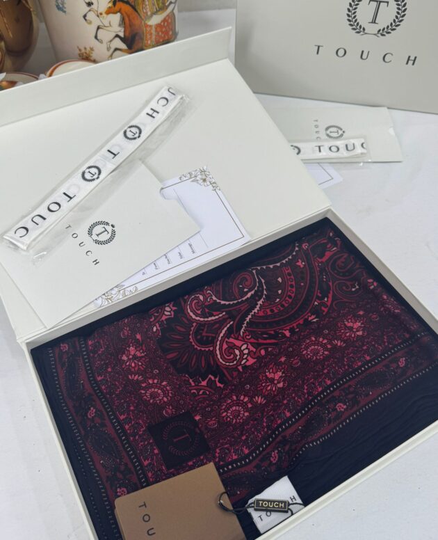 Touch İthal Etnik Desen Yün İpek Şal- 35110 - Bordo Siyah