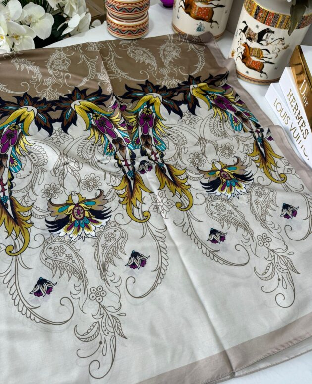 Etnik Desen Pamuk İpek Şal - cappucino kahve