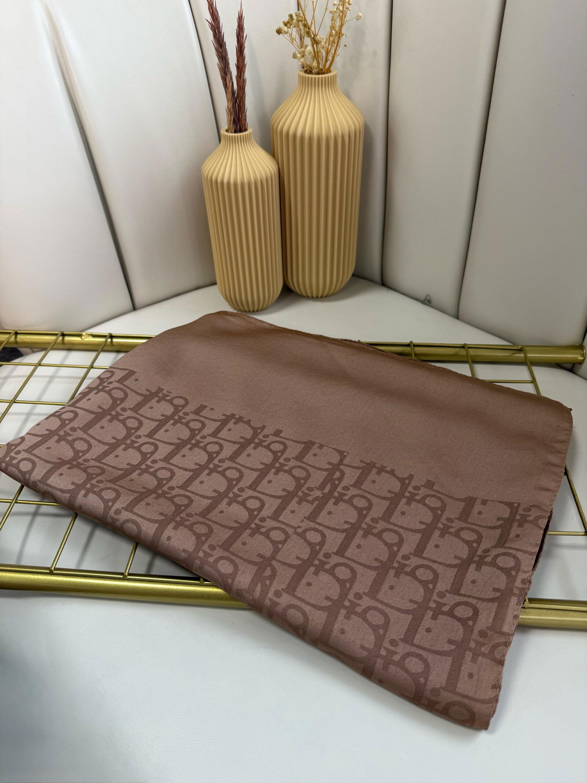 Dior Desen Pamuk İpeksi Jakar Şal 88731 - Açık Kahve