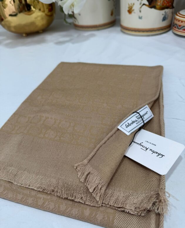 İTHAL A+ Salvatore Yün İpek Çift Taraflı Marka Şal 87452 - Camel