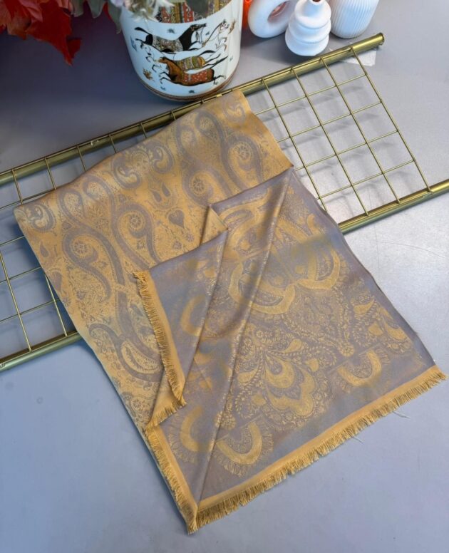 Dubai Kendinden Dokulu Çift Taraflı İpek Şal - 5252 - Mocha