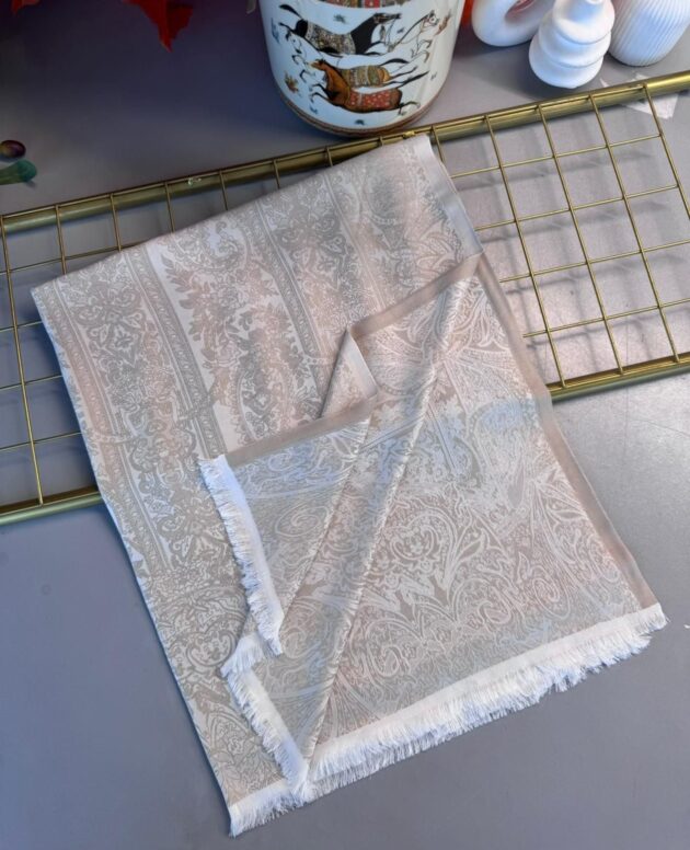 Liva Kendinden Dokulu Çift Taraflı İpek Şal - 9897 - Taş