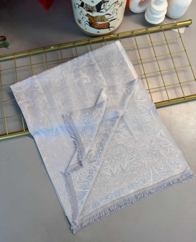 Liva Kendinden Dokulu Çift Taraflı İpek Şal - 9897 - Gri