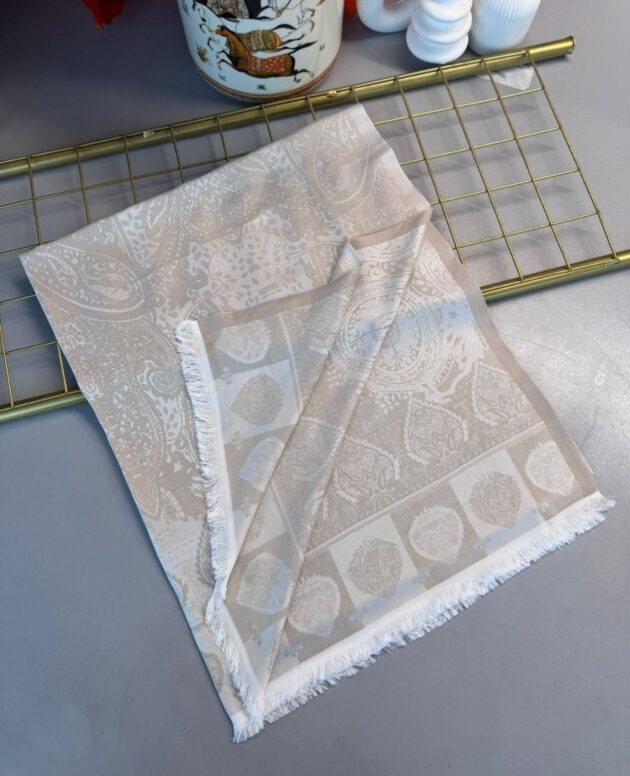 Bella Kendinden Dokulu Çift Taraflı İpek Şal - 4598 -Taş