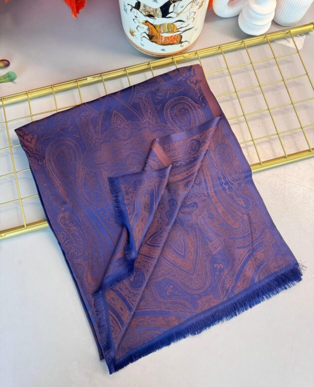 Milano Kendinden Dokulu Çift Taraflı İpek Şal - 8963 - Lacivert