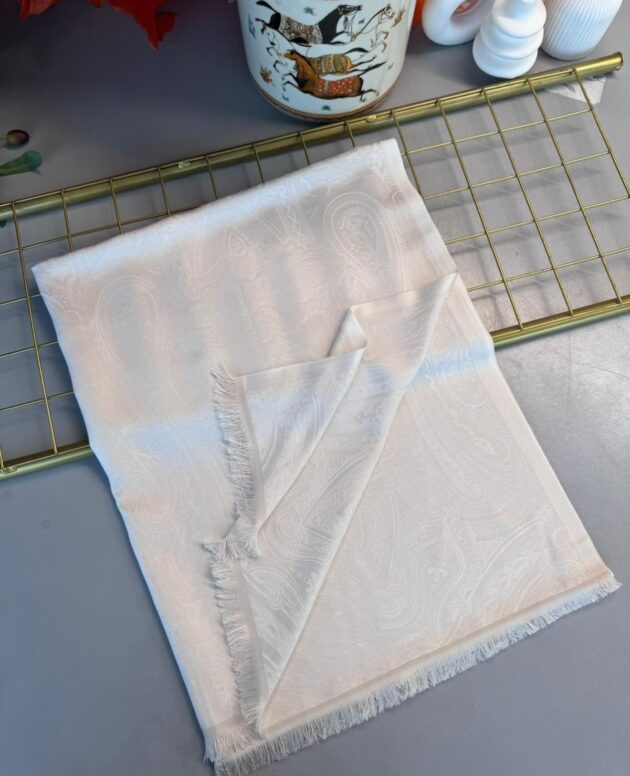 Milano Kendinden Dokulu Çift Taraflı İpek Şal - 8963 - Krem