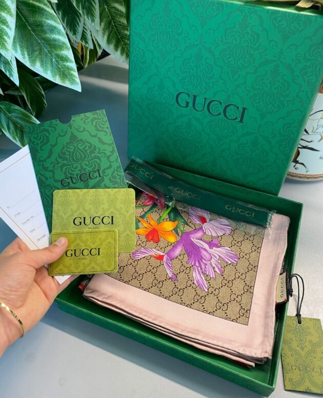 Gucci İthal Kutulu +% 100 İpek 12 mm Eşarp - pudra