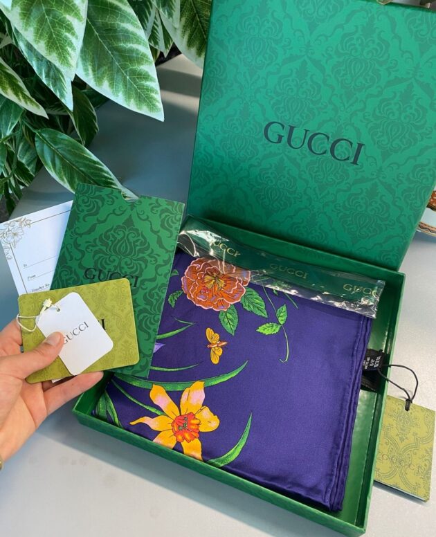 Gucci İthal Kutulu +% 100 İpek 12 mm Eşarp - Lacivert