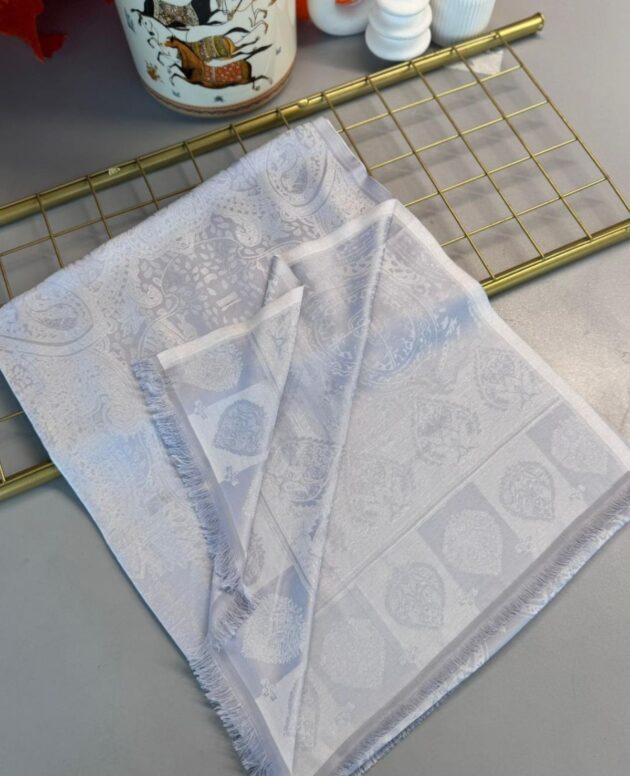 Bella Kendinden Dokulu Çift Taraflı İpek Şal - 4598 - Gri