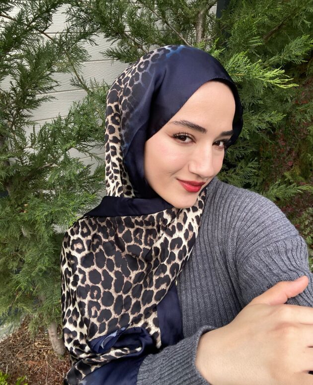 İthal Jaguar Desenli Çifttaraflı Vual İpek Şal-34014 Lacivert