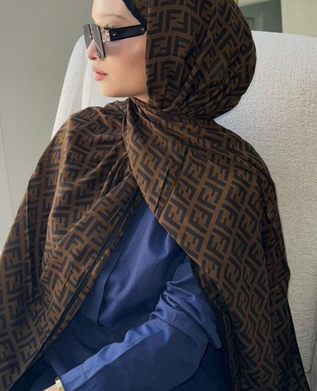 İTHAL A+ Fendi Yün İpek Çift Taraflı Marka Şal 87478 - Siyah Biyeli