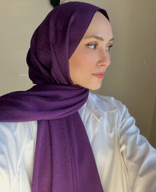 New Desen Pamuk Jakar İpek Şal - 19450 - Mor