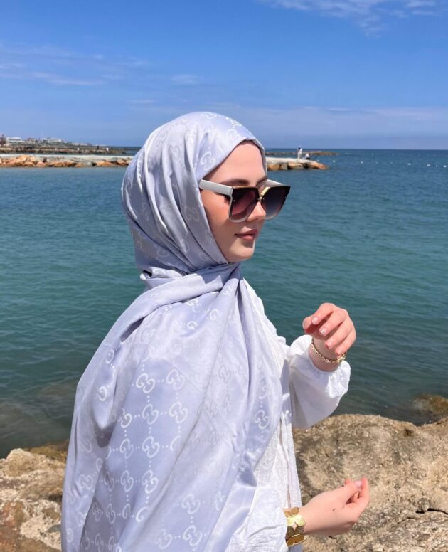 G Desenli İpek Kaşmir Çift Taraflı Şal 440344- Gümüş Gri