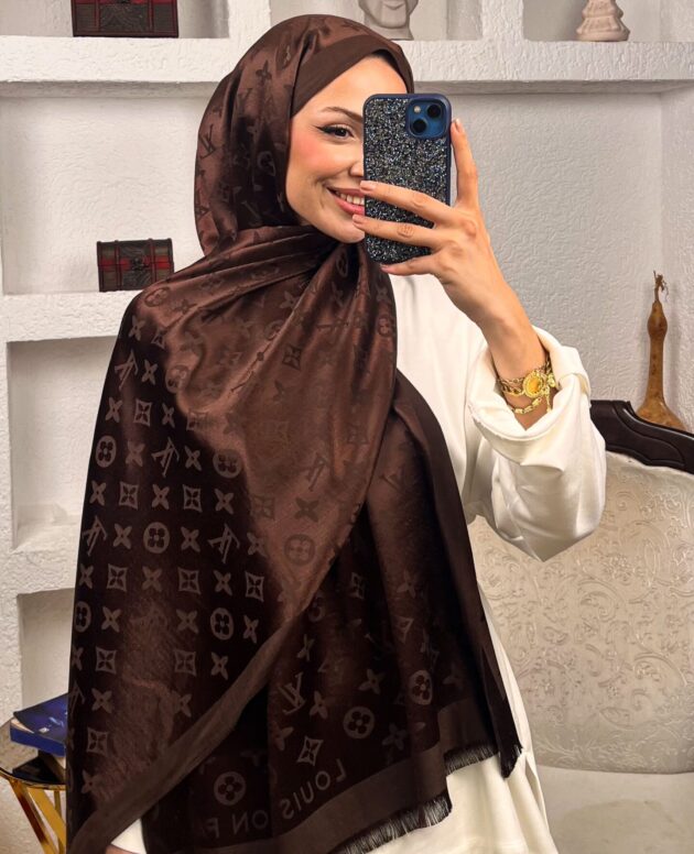 İthal Lv Kaşmir İpek Şal 49104 - Koyu kahve