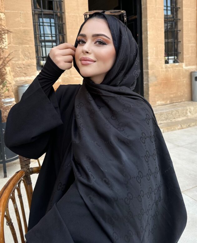 G Desen Pamuk İpeksi Jakar Şal 908204 - Siyah