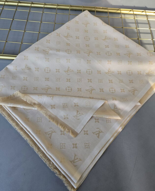 Lv Desenli İpek Kaşmir Çift Taraflı Şal - Bej