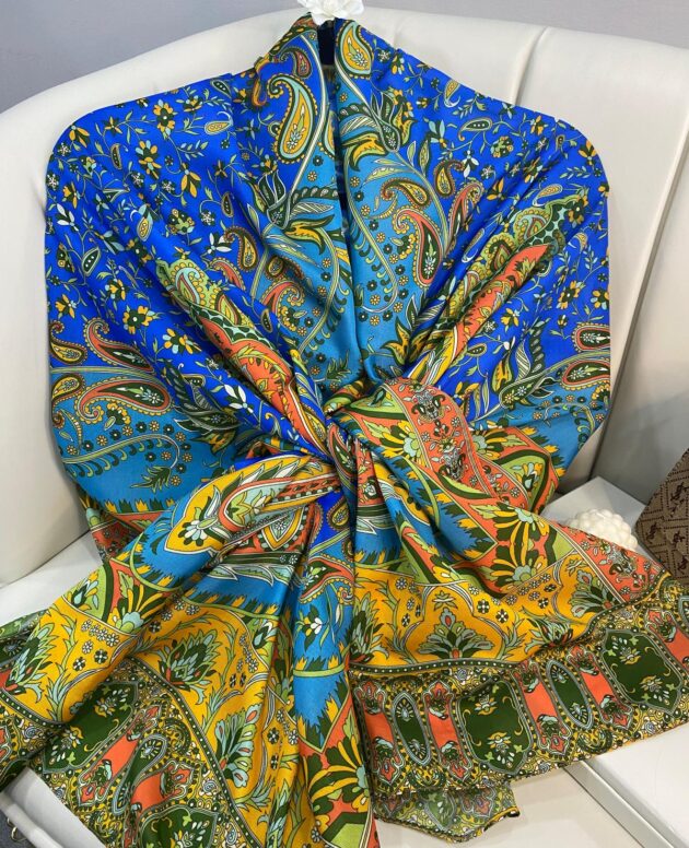 etnik hint deseni pamuk ipek şal -313131 saks/sarı