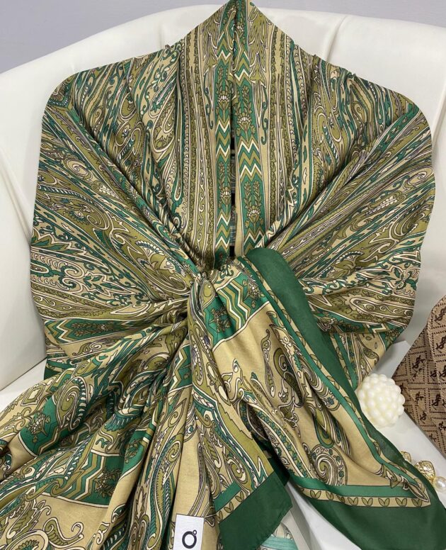 Etro Pamuk İpek Şal 52340 - Yeşil-Camel