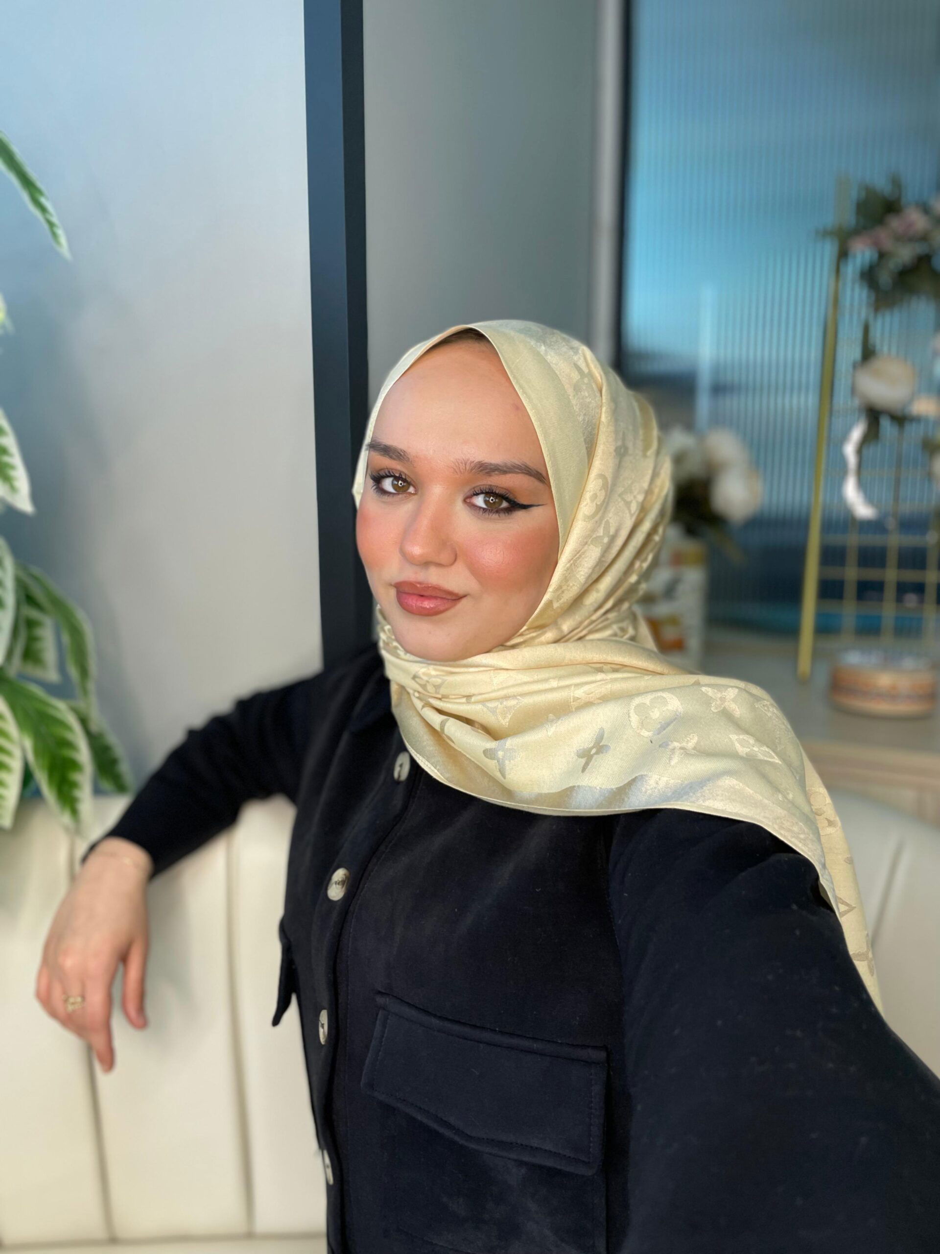 İthal Lv Pamuk Yün İpek Şal 49104 - Bej