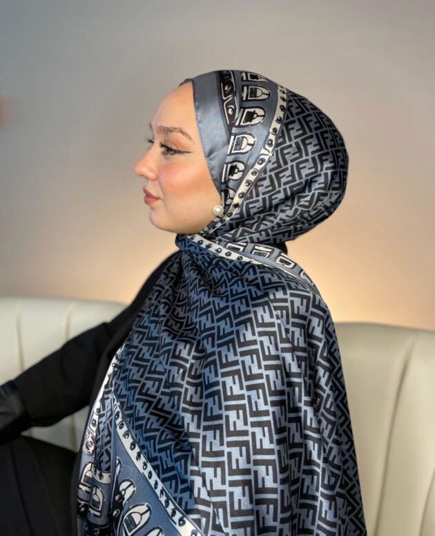 Fendi Çift Taraflı Vual İpek Şal 11143 - Antrasit- Füme