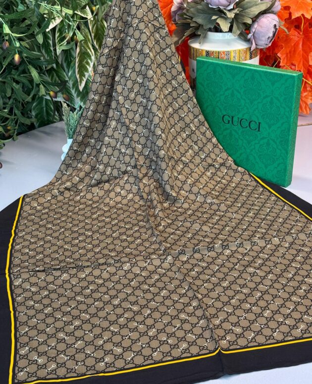 Gucci A Kalite İthal Yün İpek Şal - Siyah-Sarı